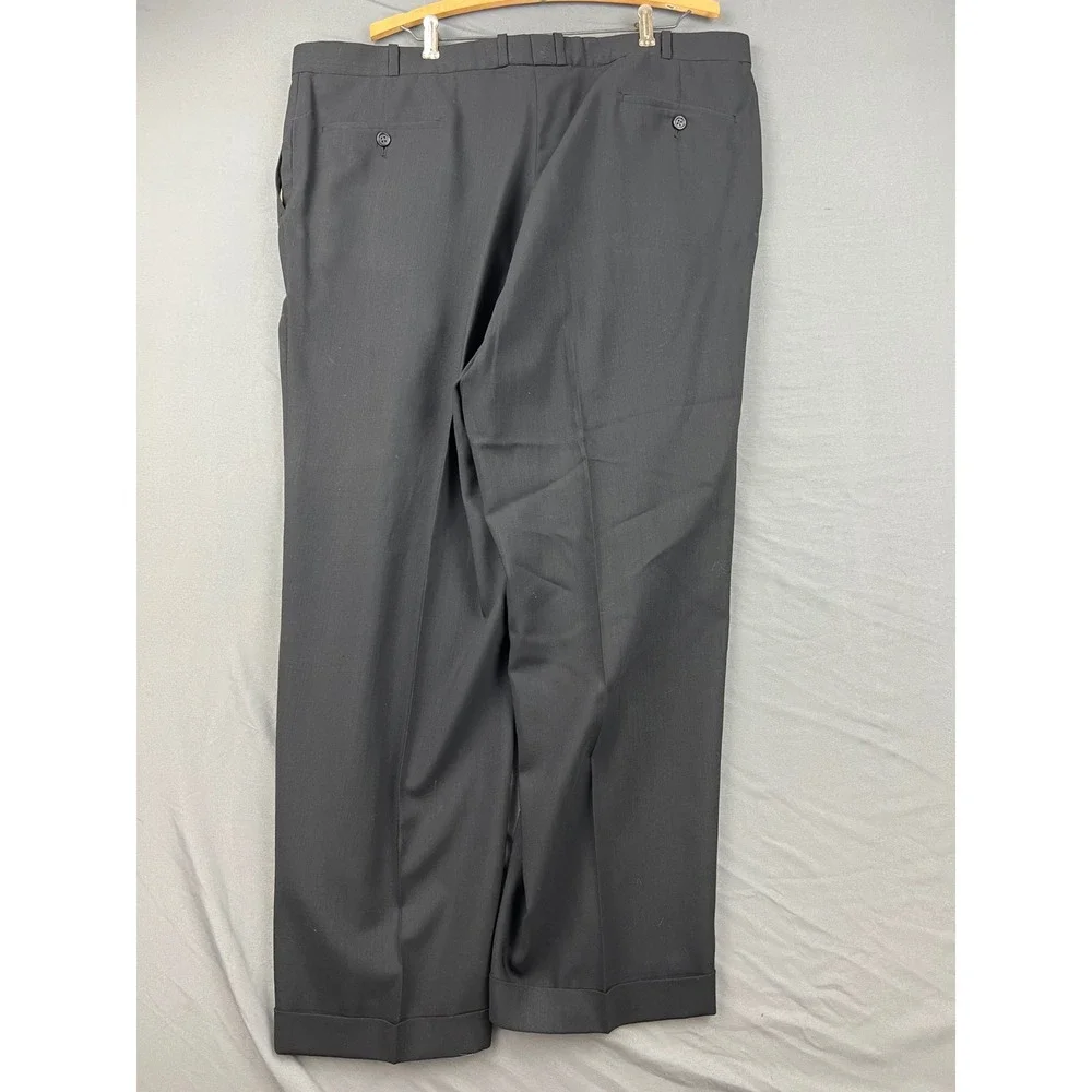 Pronto Uomo Suit Mens 48R 44W Black Worsted Wool 2PC Blazer Pleated Pants Good
